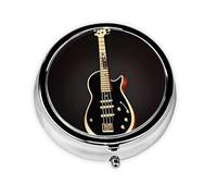 Mini boîte à pilules ronde en forme de guitare noire, peut être mise dans un portefeuille, une poche, légère et pratique, 3 compartiments, pilulier portable,