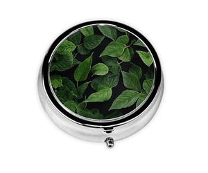 Mini boîte à pilules ronde en métal avec impression de feuilles de la Saint-Patrick - 5,1 x 5,1 x 1,8 cm - Pour sac à main