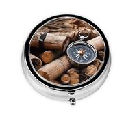 Mini boîte à pilules ronde en métal avec impression « Law of the Compass » - 5,1 x 5,1 x 1,8 cm - Boîte de rangement pour médicaments de voyage - Pour sac à main