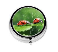 Mini boîte à pilules ronde en métal avec imprimé coccinelle - 5,1 x 5,1 x 1,8 cm - Pour sac à main