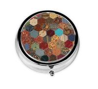 Mini boîte à pilules ronde en métal avec imprimé patchwork de style africain 5,1 x 5,1 x 1,8 cm pour sac à main