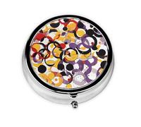 Mini boîte à pilules ronde en métal du milieu du siècle avec impression en forme de goutte 5,1 x 5,1 x 1,8 cm pour sac à main