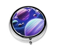 Mini boîte à pilules ronde en métal imprimé planète 5,1 x 5,1 x 1,8 cm pour sac à main