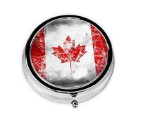 Mini boîte à pilules ronde rétro drapeau du Canada, peut être mise dans un portefeuille, une poche, légère et pratique, pilulier à 3 compartiments, pilulier portable,