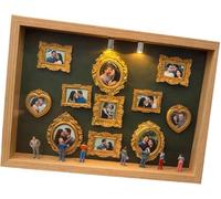 Mini boîte à silhouette avec cadres dorés à faire soi-même, kit de cadre de boîte à ombre avec musée et figurines miniatures dorées, anniversaire, mariage et décoration d'intérieur photo personn wood