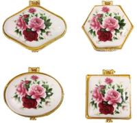 Mini Boîte De Bibelots avec Couvercle à Charnière en Porcelaine Ensemble De 4, Papillon Floral Minuscule Boîte à Bijoux Vintage en Céramique Boucles D’Oreilles Anneau Suppor, D