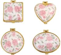 Mini Boîte De Bibelots avec Couvercle à Charnière en Porcelaine Ensemble De 4, Papillon Floral Minuscule Boîte à Bijoux Vintage en Céramique Boucles D’Oreilles Anneau Suppor, B