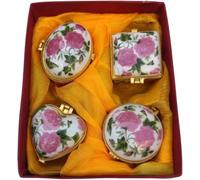 Mini Boîte De Bibelots avec Couvercle à Charnière en Porcelaine Ensemble De 4, Papillon Floral Minuscule Boîte à Bijoux Vintage en Céramique Boucles D’Oreilles Anneau Suppor, E