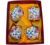 Mini Boîte De Bibelots avec Couvercle à Charnière en Porcelaine Ensemble De 4, Papillon Floral Minuscule Boîte à Bijoux Vintage en Céramique Boucles D’Oreilles Anneau Suppor, G