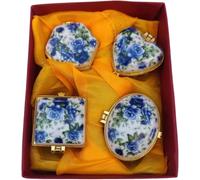 Mini Boîte De Bibelots avec Couvercle à Charnière en Porcelaine Ensemble De 4, Papillon Floral Minuscule Boîte à Bijoux Vintage en Céramique Boucles D’Oreilles Anneau Suppor, F