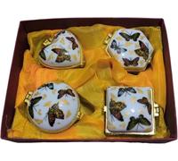 Mini Boîte De Bibelots avec Couvercle à Charnière en Porcelaine Ensemble De 4, Papillon Floral Minuscule Boîte à Bijoux Vintage en Céramique Boucles D’Oreilles Anneau Suppor, I