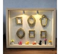 Mini boîte de présentation en forme de silhouette de musée à faire soi-même, présentoir photo de famille personnalisé avec 7 mini figurines et 6 petits cadres dorés, cadeau de fête des mères