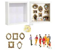 Mini Boîte De Silhouette De Musée À Faire Soi-même avec Lumières LED, Kit De Cadre De Boîte D'ombre Personnalisé avec Mini Cadres Et Figurines Dorés for Anniversaire(White,with Light)