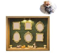 Mini Boîte De Silhouette De Musée À Faire Soi-même avec Lumières LED, Kit De Cadre De Boîte D'ombre Personnalisé avec Mini Cadres Et Figurines Dorés for Anniversaire(Beige Cat Style,with Light)