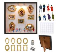 Mini Boîte de Silhouette de Musée à Faire Soi-même, Kit d'affichage de Mémoire Créative avec Mini-Figurines et Mini Cadres Doré & Lumiere LED,pour Anniversaire, Mariage ou Souvenir de Couple (Noir)
