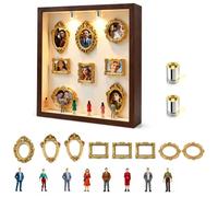 Mini boîte de silhouette de musée DIY, mini cadre photo vintage, musée miniature avec LED, kit d'affichage créatif avec 8 figurines et 8 cadres dorés pour anniversaire, mariage, décoration d'intérieur