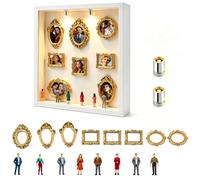 Mini boîte de silhouette de musée DIY, mini cadre photo vintage, musée miniature avec LED, kit d'affichage créatif avec 8 figurines et 8 cadres dorés pour anniversaire, mariage, décoration d'intérieur