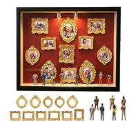 Mini boîte de silhouette de musée DIY - Mini figurines - Musée des personnes, affichage photo avec 11 mini cadres dorés et 8 figurines et 2 lampes - Pour mariages, remises de diplômes ou vacances