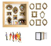 Mini boîte de silhouette de musée personnalisée avec mini cadres et figurines dorés, affichage photo créatif pour anniversaire, mariage ou souvenir de couple (bois)