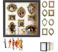 Mini boîte de silhouette de musée personnalisée avec mini cadres et figurines dorés, affichage photo créatif pour anniversaire, mariage ou souvenir de couple (noir)