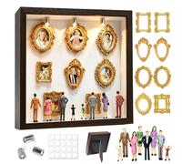 Mini boîte de silhouettes de musée DIY avec LED, mini cadre photo vintage, Shadow Box, ensemble de cadres photo avec 8 mini cadres dorés, 8 figurines pour anniversaire, mariage (noyer noir)