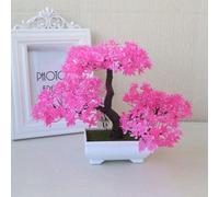 Mini bonsaï réaliste avec fleurs en plastique pour décoration de maison et événement, pas besoin d'arrosage (rose)