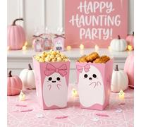 mini boo popcorn boîtes sacs cadeaux halloween accessoires | Douze petites boîtes popcorn roses Boo pour Halloween filles anniversaire cadeaux accessoires