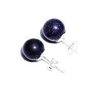 Mini boucles d'oreilles à tige en cristal de pierre naturelle améthyste quartz rose jade perles rondes boucles d'oreilles, sable bleu argent