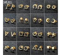 Mini boucles d'oreilles en acier inoxydable pour femmes, simples, en forme de U, petite étoile, cœur, croix, fleur, Triangle, percé, Oorbellen
