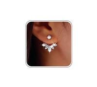 Mini boucles d'oreilles strass mariage Or Boucles d'oreilles délicates scintillantes Marquise Petites cristal mariée Diamant Zircone cubique Simple Cz Feuille grimpantes Crawler Avant Arrière Femmes