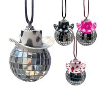 Mini boule disco lumineuse - Décoration intérieure de chapeau de cowboy | Ornement de boule disco de rétroviseur | Décoration suspendue scintillante pour tableau de bord de cabine de véhicule, accesso