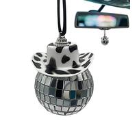 Mini boule disco pour voiture - Pendentif de rétroviseur chapeau de cowboy mignon,Collier Creative Disco Mirror Ball, décoration de la maison, accessoires d'intérieur d'automobile