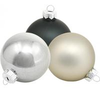 Mini-boules de Noël Décoration d'arbre de Noël Mix Advent Deko Noir/Argent/Perle 24 pcs verre véritable