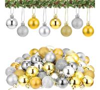 Mini Boules de Noël en Plastique,96 Pièces 2cm Boules de Sapin de Noël, Petites Boules de Noël Ornements avec Lanière, Arbre de Noel Decoration Sapin de Noel, pour Fête, Mariage, Anniversaire