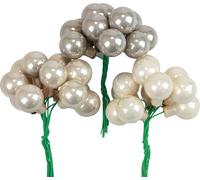 Mini-boules de Noël sur fil en crème et gris, verre, Ø2cm, 140 pièces - Idéal pour les couronnes de l'Avent DIY et les décorations de fête