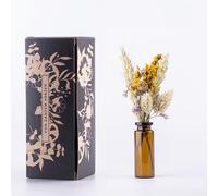 Mini Bouquet de Fleurs avec Vase et Coffret Cadeau - Composition de Fleurs Séchées comme Petit Cadeau de Remerciement (Jaune-Vert B7)