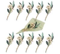 Mini Bouquet de Fleurs séchées, Rameaux d'Olivier et Gypsophile Blanc Stabilisé, Lot de 10 Brins de Fleur Naturelle, Décoration de Table Mariage, Végétal, Artisanat France (Olivier Gypsophile)