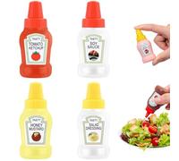 Mini bouteille de ketchup, mini bouteille de sauce 4 pièces 25 ml ketchup à presser avec étiquettes bouteilles condiments rechargeables contenants condiments portables étanches pour le trava