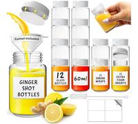 Mini bouteille Verre - 60ml (lot de 12) Large bouche Mignonette Vide - Petite Bouteille en Verre pour Jus, Huiles & Liqueurs- Bouteille reutilisable avec entonnoir, pinceau, étiquettes et stylo