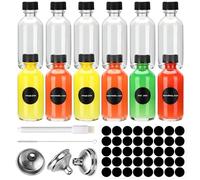 Mini Bouteille Verre 60ml, Petite Bouteille en Verre Vide, Bouteilles Miniatures Réutilisables avec Bouchons Noirs et Entonnoir, Mignonette Vide Pour Huiles Essentielles, Shots de Gingembre et Plus