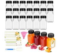 Mini bouteilles en plastique 24 pièces, couvercle 120 ml, entonnoir, pinceau et étiquettes pour jus maison, ginger shots, vin, cadeaux de mariage