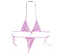 Mini Bra Sets Wirefree Ultra-Thin Mesh Unlined Brief Set Black Transparent 2 Pieces Halter(Red)