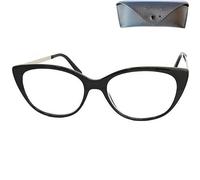 Mini Brille - Lunettes de Lecture au Verres Transparent Oeil de Chat, Etui Lunettes, Monture en Plastique (Noir) avec des Détails en Métal, Lunette Femme + 1.5 Dioptrie