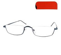 Mini Brille - Lunettes de Lecture Demi-Lune Style Vintage, Boite Lunette Inclus, Cadre Rectangulaire en Acier Inoxydable (Bleu) Lunette Homme et Femme +2,0 Dioptrie