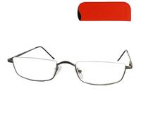 Mini Brille - Lunettes de Lecture Demi-Lune Style Vintage, Boite Lunette Inclus, Cadre Rectangulaire en Acier Inoxydable (Gris) Lunette Homme et Femme +2,5 Dioptrie