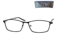 Mini Brille - Lunettes de Lecture Élégantes en Métal à Verres Transparents Rectangulaires, Etui Lunettes, Monture en Acier Inoxydable Léger (Noir), Lunette Homme et Femme + 2.5 Dioptrie