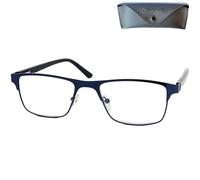 Mini Brille - Lunettes de Lecture en Métal à Verres Transparents Rectangulaires, Etui Lunettes, Monture en Acier Inoxydable Léger (Bleu foncé comme le Noir), Lunette Homme et Femme + 2.5 Dioptrie