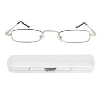 Mini Brille - Lunettes de Lecture Transparent en Métal, Monture en Acier Inoxydable (Argent), Boite Lunette Mince en Aluminium Inclus, Lunette Homme et Femme + 2.0 Dioptrie