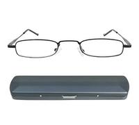 Mini Brille - Lunettes de Lecture Transparent en Métal, Monture en Acier Inoxydable (Graphite), Boite Lunette Mince en Aluminium Inclus, Lunette Homme et Femme + 2.0 Dioptrie
