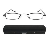 Mini Brille - Lunettes de Lecture Transparent en Métal, Monture en Acier Inoxydable (Noir), Boite Lunette Mince en Aluminium Inclus, Lunette Homme et Femme + 1.5 Dioptrie